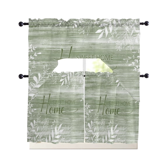 Vintage Sage Green Kitchen Curtains Set for Windows 3 Piece Cafe Curtains 24 Inch Length Swag Curtains Valances and Tier Set Farmhouse Florals Leaf Coastal Sweet Home Drapes for Bedroom Living Room