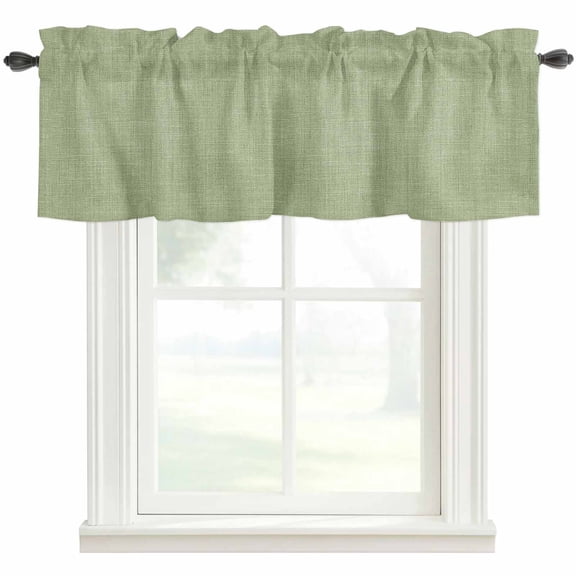 Vintage Sage Green Kitchen Valances for Windows, Farmhouse Retro Beige Solid Color Bathroom Window Valances 42x18 Inch Rod Pocket Window Treatments Valance Curtains for Living Room Bedroom Decor