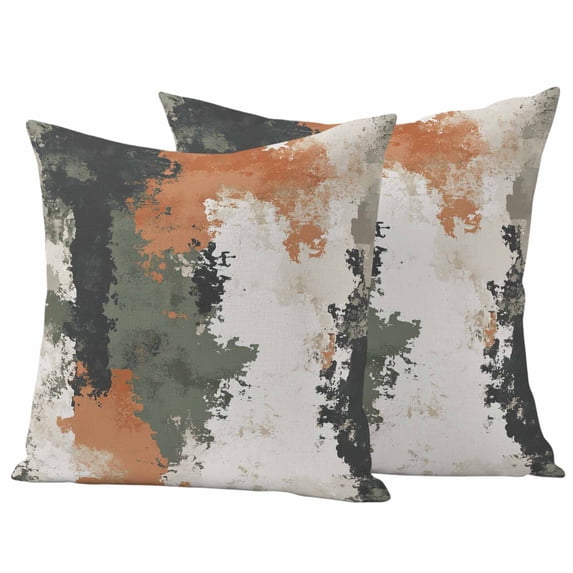 Vintage Sage Green Orange Outdoor Pillow Covers, Waterproof Decorative Throw Pillowcases Set of 2, Modern Abstract Art Couch Cushion Cases with Zipper for Outside Patio Garden Sofa 20"x20"