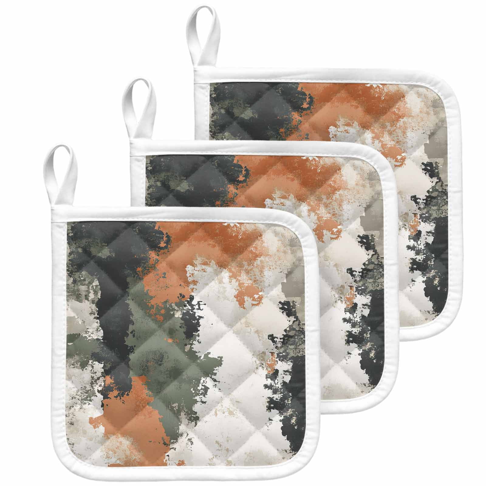 Vintage Sage Green Orange Pot Holders for Kitchen Heatproof Potholder, 3 Pack Modern Abstract Art Hot Pads Multipurpose Oven Pads Cloth Potholders Trivet for Cooking Baking