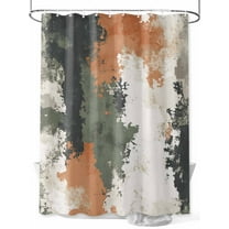 Vintage Sage Green Orange Small Stall Shower Curtain, Waterproof Shower Curtains for Bathroom, Modern Abstract Art Washable Fabric Cloth Bath Curtain for Bathtub Decoration with Hooks 36x72 Inches