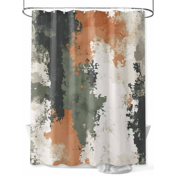 Vintage Sage Green Orange Small Stall Shower Curtain, Waterproof Shower Curtains for Bathroom, Modern Abstract Art Washable Fabric Cloth Bath Curtain for Bathtub Decoration with Hooks 36x72 Inches