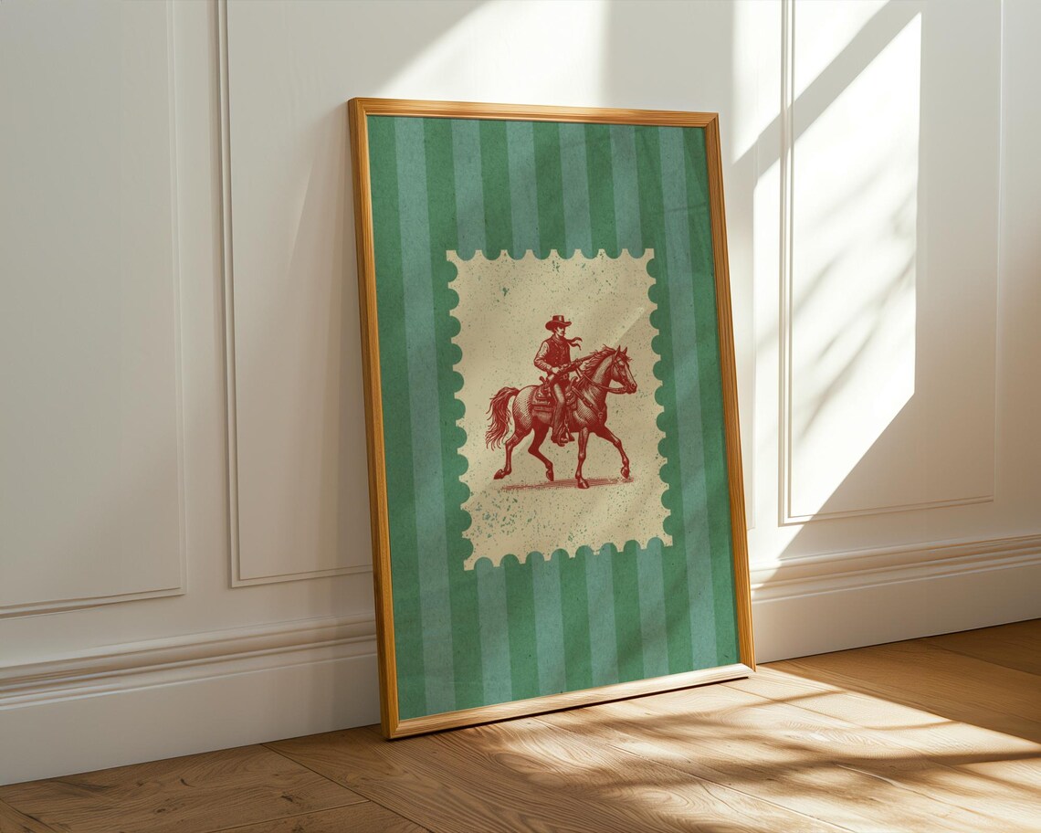 Vintage Sage Green Striped Rodeo Poster Western Bedroom Poster Cowboy ...