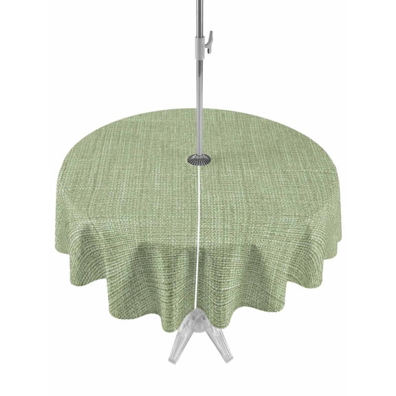 Vintage Sage Green Table Cloth Round Tablecloth, Farmhouse Retro Beige Solid Color Waterproof Wrinkleproof Table Cover with Umbrella Hole and Zipper for Party/Dining/Patio/Wedding 54 Inch