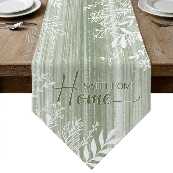 Vintage Sage Green Table Runner Linen Burlap Table Runner 70 Inches Long Farmhouse Florals Leaf Coastal Sweet Home Dresser Scarves for Kitchen Island Coffee Dining Room Party Holiday Decor 13"x70"