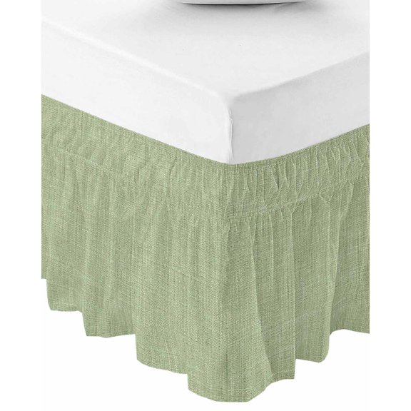 Vintage Sage Green Wrap Around Bed Skirts for Queen Bed 18" Drop,Bed Skirt with Adjustable Elastic Belt Dust Ruffle Bed Valance for Bedroom Hotel Farmhouse Retro Beige Solid Color Bed Frame Cover