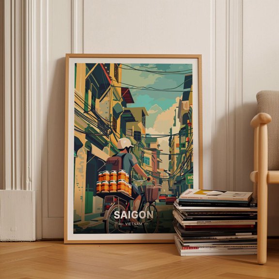 Vintage Saigon Travel Retro Vietnam Wall Art, Unframed Canvas 16x20in