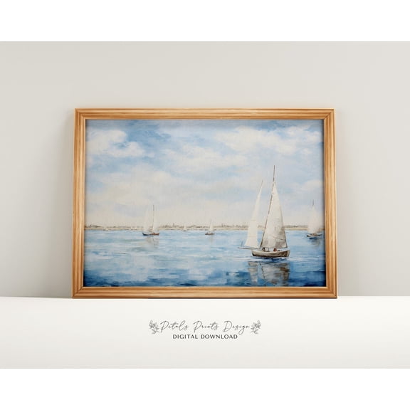 Vintage Sailboat, Abstract Coastal Print Home Decor #2029, Unframed Canvas Size 16x24