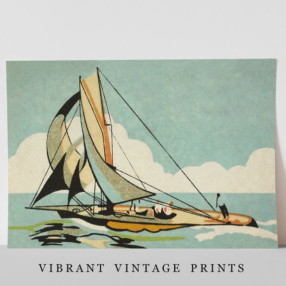 Vintage Sailboat Art Print: Japandi Nautical Wall Decor UNFRAMED PAPER POSTER, Home Decor