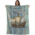 thumbnail image 1 of Vintage Sailboat Blanket Soft Cozy Warm Throw Blanket for Couch, Plush Fuzzy Flannel Fleece Blankets for Sofa, Blue Ocean Seaports Anchors Farmhouse Wood Bed Blankets Gifts for Men, 40"x60", 1 of 9
