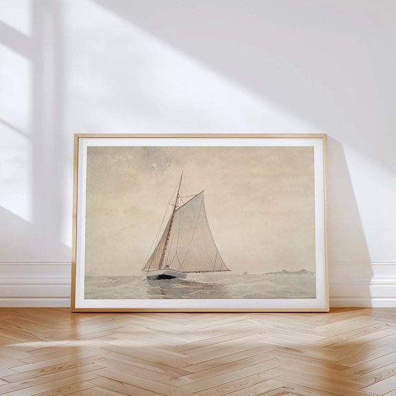 Vintage Sailboat Coastal Print, Minimal Nautical Wall Art, Quiet Luxury Coastal Wall Decor, Old Money Boat, Home Decor #712, Stretched Canvas Size 8x12
