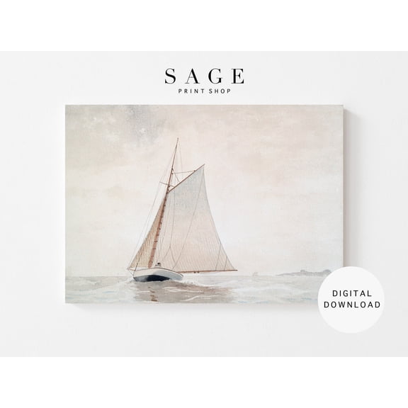 Vintage Sailboat Coastal Wall Art, Unframed Paper Poster 8x10in
