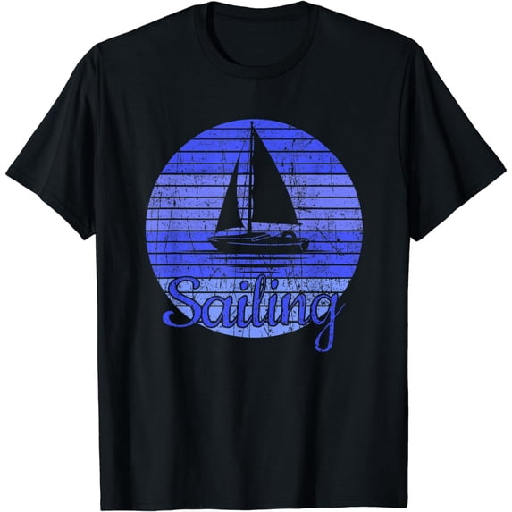 Vintage Sailboat Gift Sea Retro Captain Sailing Line Art T-Shirt