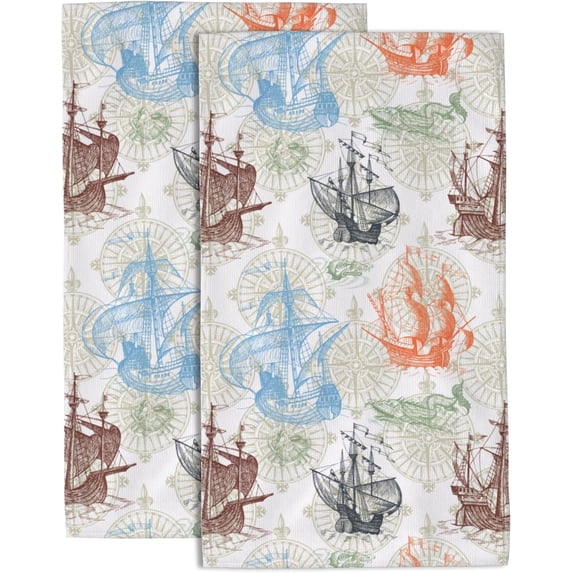 Vintage Sailboat Hand Towel for Bathroom Set of 2 Hand Bath Towels Soft Absorbent Decorative Towels for Bathroom Kitchen Yoga Home Decor 14 x 28 in