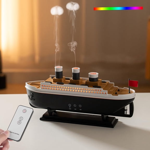 Vintage Sailboat Model Essential Oil Diffuser, 250ml Large Capacity, Remote-Controlled Cool Mist Humidifier, 7-Color LED Lights, 2 Mist Settings, Quiet Operation, Auto-Shut Off, Home and Office Decor