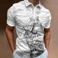 thumbnail image 1 of Vintage Sailboat Pattern Print Summer Button Down Collar Men's Polo Shirt Casual Tops Oversized Short Sleeve Trend Men Clothing, 1 of 6