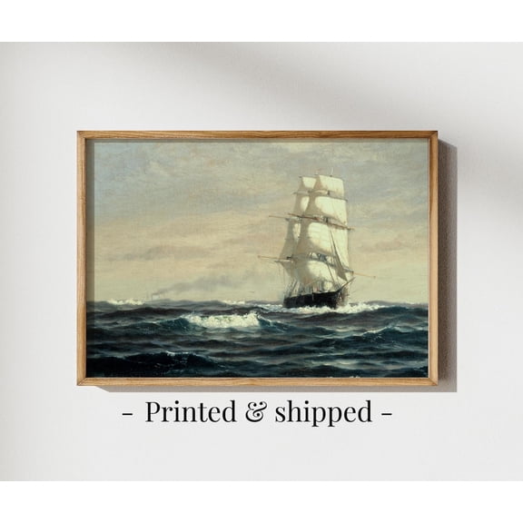 Vintage Sailboat Poster, Sailing Ship Art Antique, Coastal Wall Art, Nautical Wall Art, Ocean Wall Art, Navy Blue Wall Art, Unframed Poster Size 12x18