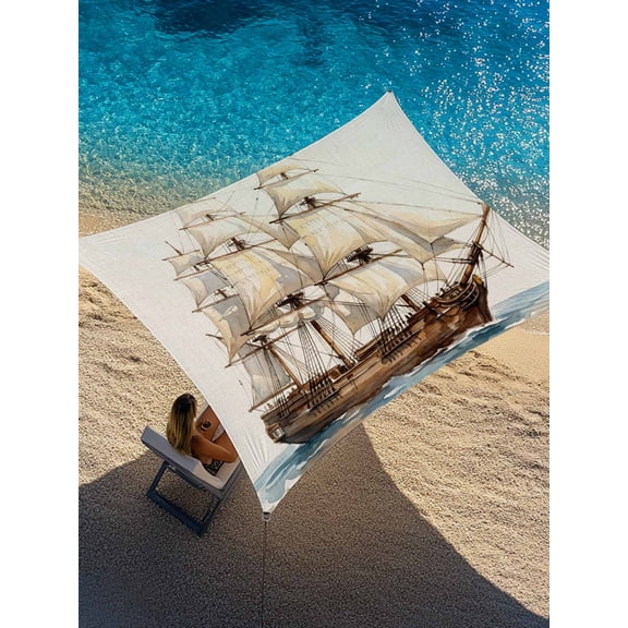 Vintage Sailboat Sun Shade Sail 8' x 10', Nautical Ocean Oil Painting Style Linen Texture Rectangle Outdoor Sunshade Canopy, Waterproof UV Block Patio Covers for Garden Yard Beach