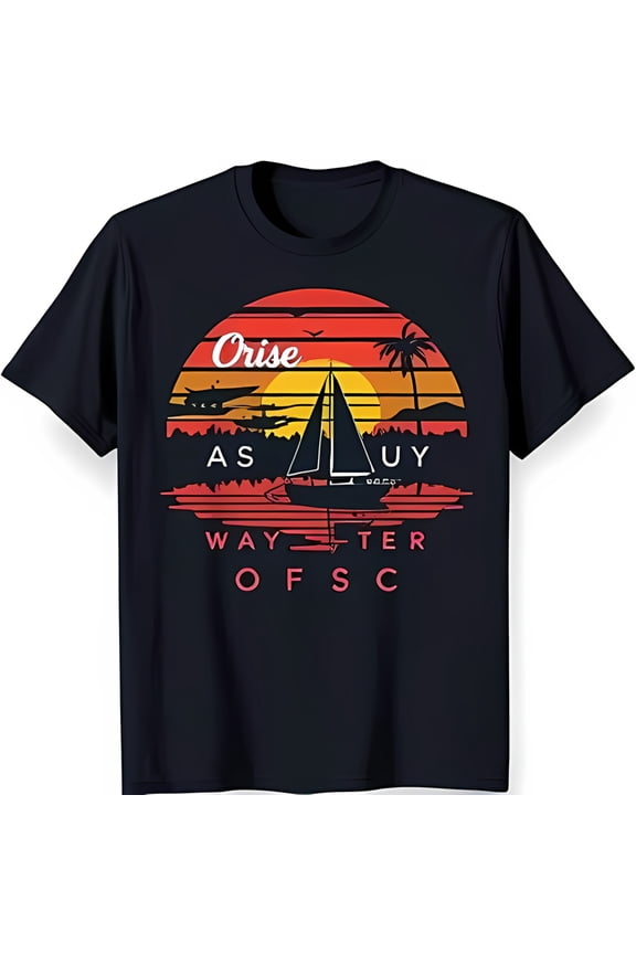 Vintage Sailboat Sunset T-Shirt Dark Blue with 'Orise As Always Water Of SC' Design