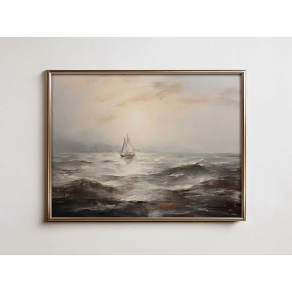 Vintage Sailboat Sunset, Coastal Seascape Art Home Decor #2692, 16x24 UNFRAMED