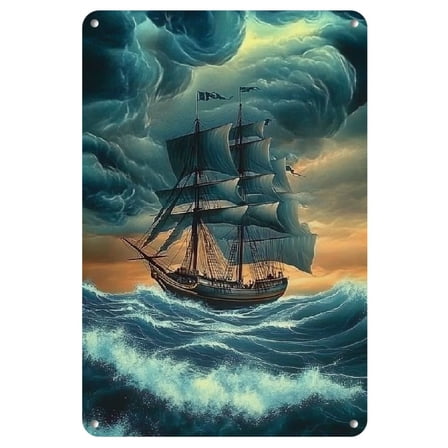 Vintage Sailboat in Stormy Seas - 8x12" Iron Wall Art Sign for Home, Bar, Cafe & Garage Decor, Perfect for Room Decor