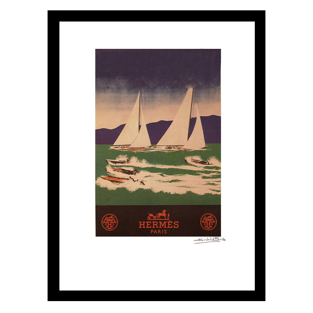 Vintage Sailboats Abstract Print in Black Frame for Kids