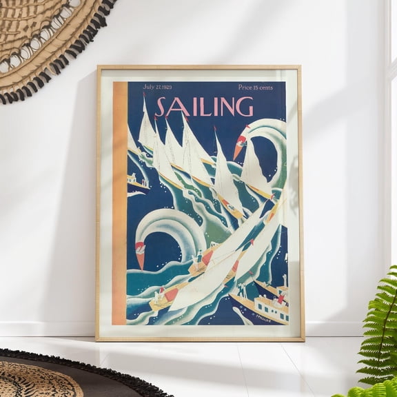 Vintage Sailing Nautical Retro Boat Coastal Wall Art, Unframed Canvas 8x10in