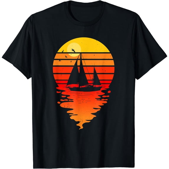 Vintage Sailing Sail Boat Sunset Retro Sailboat T-Shirt