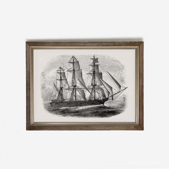 Vintage Sailing Ship Art Poster: Antique Nautical Illustration, Unframed Poster Size 8x12