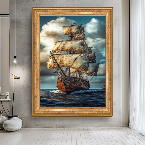 Vintage Sailing Ship Canvas Art, Nautical Wall Decor, Large Ocean Ship Painting, Maritime Adventure Art, Classic Sailing Vessel, Home Decor, Unframed Canvas Size 8x12