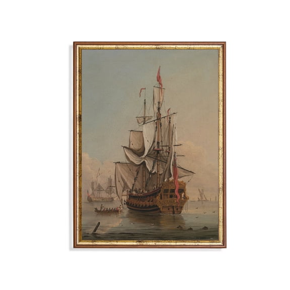 Vintage Sailing Ship Moody Seascape Nautical Art Home Decor, 8x12 UNFRAMED