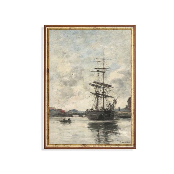 Vintage Sailing Ship Poster Muted Seascape, Nautical Wall Art Home Decor, 12x18 UNFRAMED