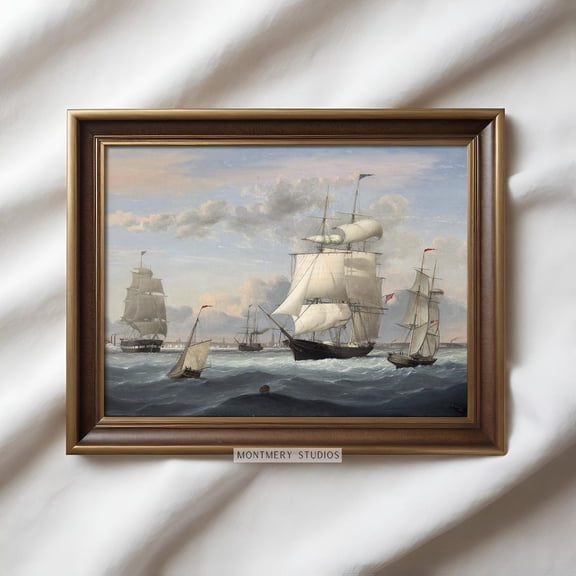 Vintage Sailing Ship Print, Seascape , New York Harbor, Vintage Sail Boats, Coastal Wall Art, Vintage Nautical Print, , NA5 Poster, Unframed Poster Size 8x12 F03.1.19l383