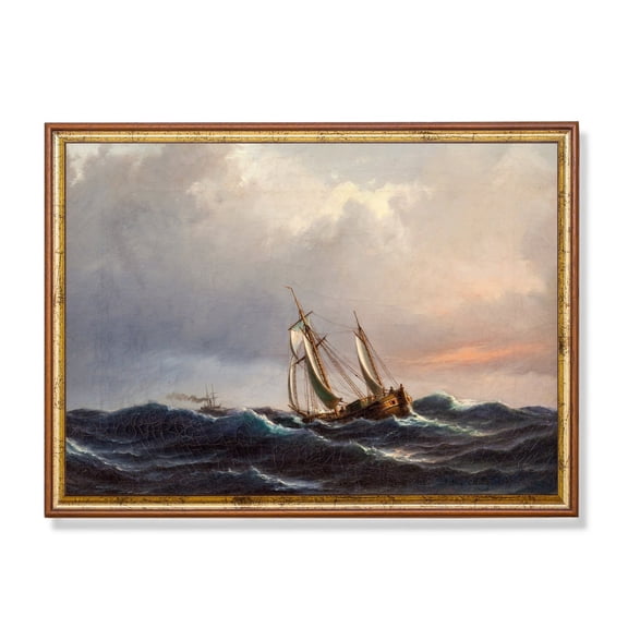 Vintage Sailing Ship Seascape Art Poster Moody Nautical Decor Home Decor, 24x36 UNFRAMED