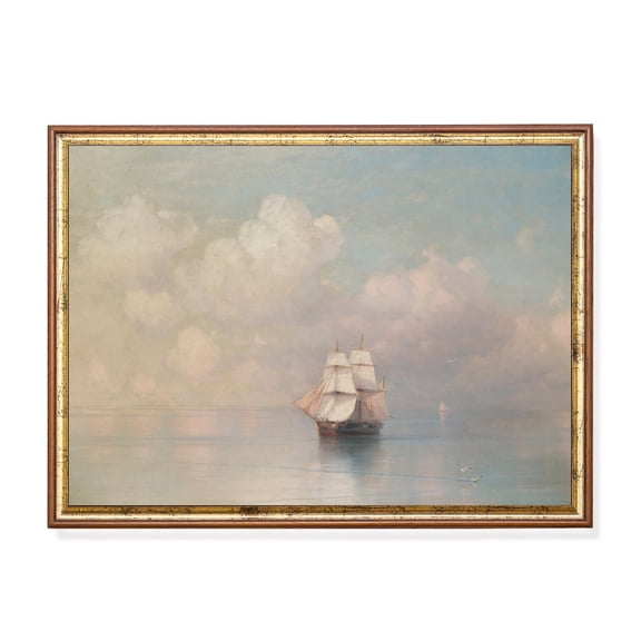 Vintage Sailing Ship Serene Nautical Seascape Home Decor, 8x12 UNFRAMED
