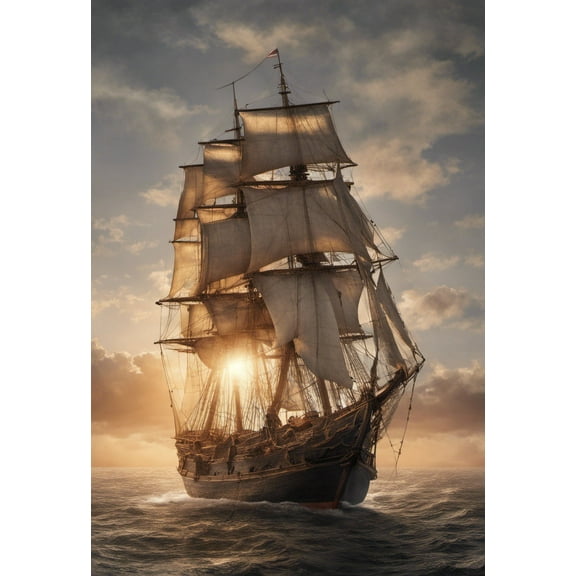Vintage Sailing Ship at Sunset Photograph I - 12" x 18" Art Print Wall Decor