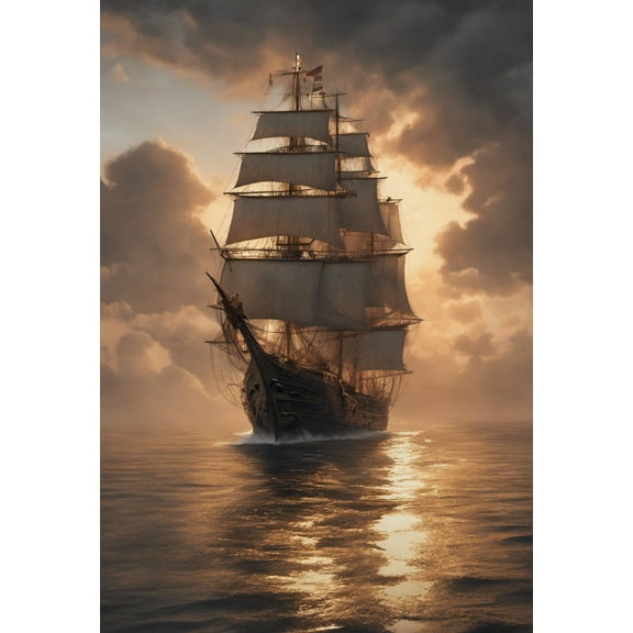 Vintage Sailing Ship at Sunset Photograph II - 12" x 18" Art Print Wall Decor