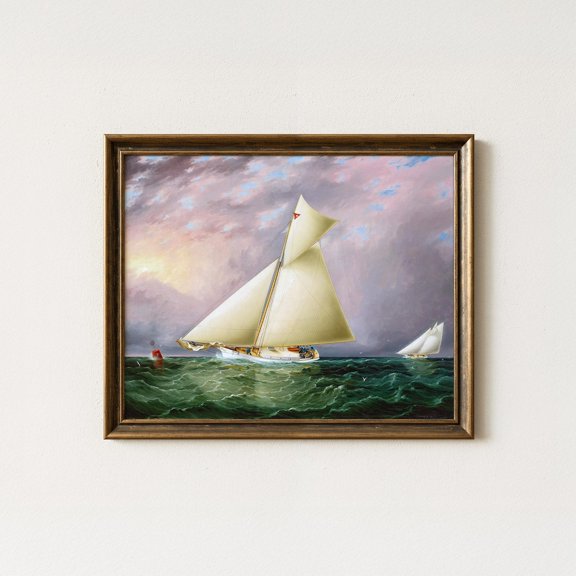 Vintage Sailing Yacht Old World Maritime Seascape Traditional Coastal Wall Art