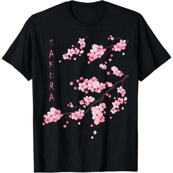 Vintage Sakura Cherry Blossom Japanese Graphical Art T-Shirt