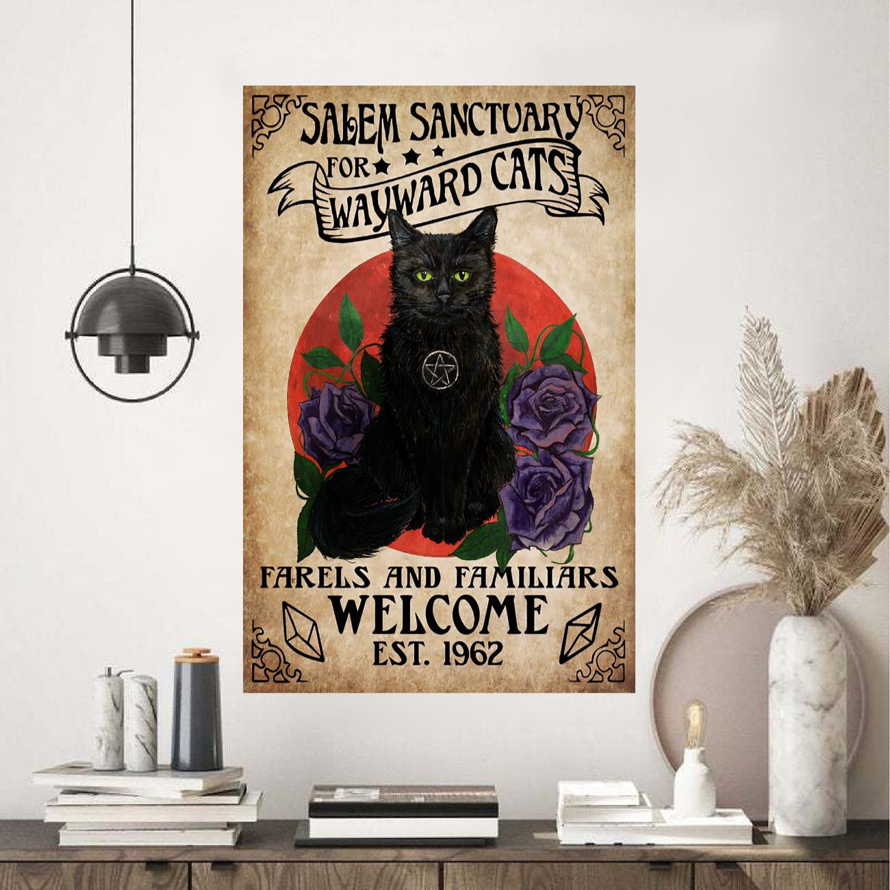 Targhetta In Metallo Grindstore Salem Sanctuary For Wayward Cats | 15x20cm Con Luna E Gatto - 4