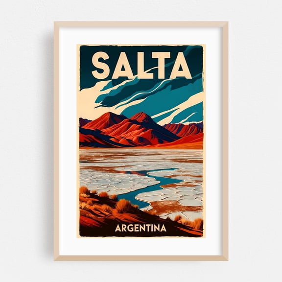 Vintage Salta Argentina Illustration | Andean Landscape Art - Salta Salta Province Argentina Illustration Oak Framed Wall Art Print 12 x 18 inches