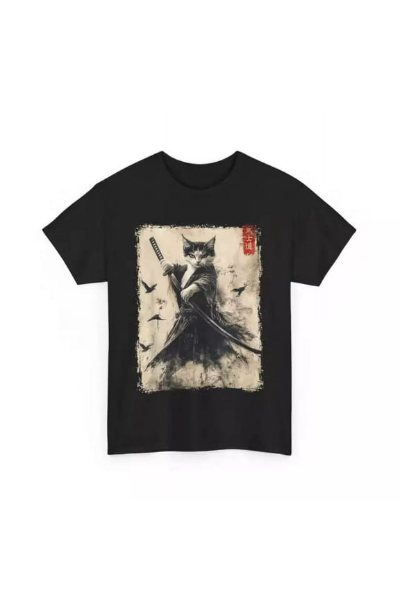 Vintage Samurai Cat Graphic Tee Warrior Vintage Japanese Art Anime T-Shirt Gift S-4Xlhot Trending Birthday Gifts