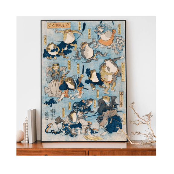 Vintage Samuri Frogs Art Print Utagawa Kuniyoshi Wall Art Japanese Poster Asian Decor