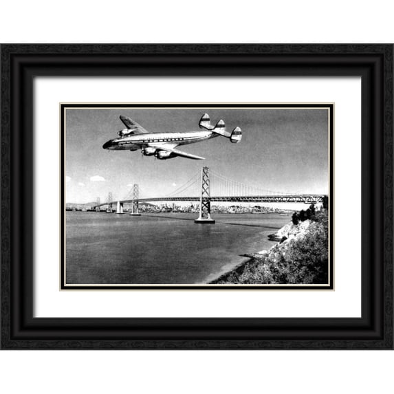Vintage San Francisco 24x17 Black Ornate Wood Framed with Double Matting Museum Art Print Titled - Leaving San Francisco