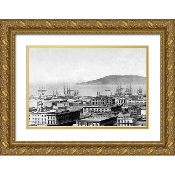 Vintage San Francisco 32x23 Gold Ornate Wood Framed with Double Matting Museum Art Print Titled - City Bay View, San Francisco, CA