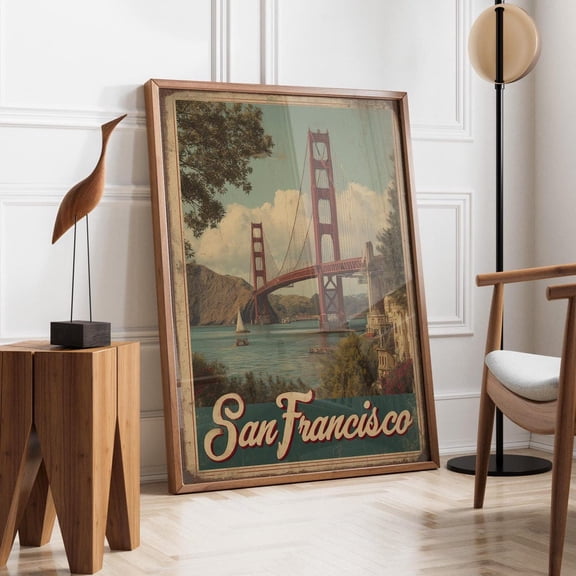 Vintage San Francisco Bridge Travel Poster Unframed Paper Print