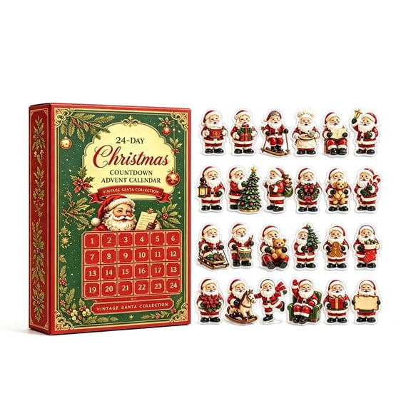 Vintage Santa Advent Calendar 2026, 24 Days Christmas Countdown Box with 2D Acrylic Santa Ornaments, Traditional Holiday Decor, Gift for Women and Collectors, 24 Pcs