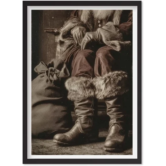 Vintage Santa Boots Art, Rustic Christmas Photography Print, Old World Father, Matte Canvas Stretched, Posters for Room Bedroom Living Room Bathroom Wall Decor, Posters & Art Prints, Gift.