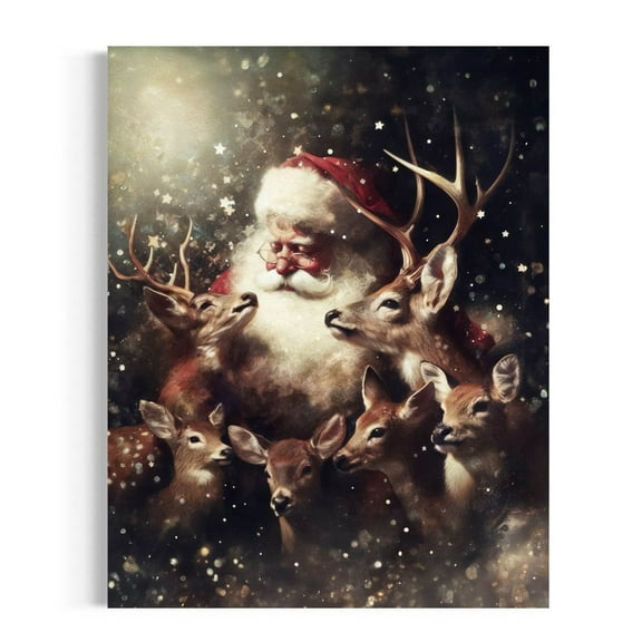 Vintage Santa Claus And Reindeer Print, Winter Wonderland Wall Decor, Antique, Rustic Santa Face Art 57Rd 2089 UNFRAMED Poster, 8x12