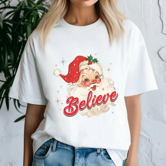 Vintage Santa Claus Believe Christmas, Retro Christmas Shirt, Xmas TShirt, Cute Santa Claus Holiday, Merry Christmas Gift